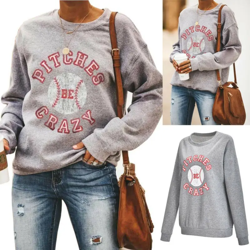 

Women Letter Printed Raglan Shirt Top Sweatshirt Ladies Long Sleeve Blouse Tops S-3XL