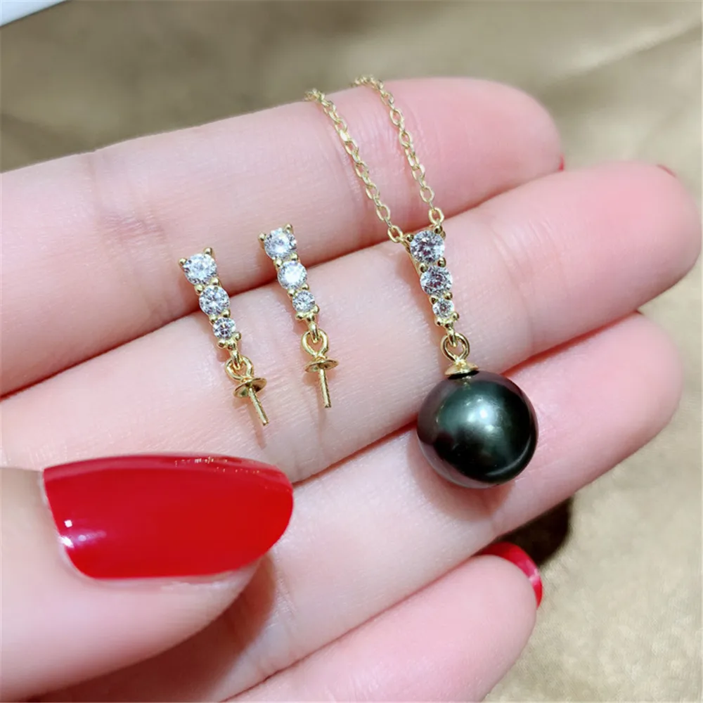 

Two-Piece Jewelry Suit Accessories Fashion Classic Pearl Silver Pendant Earring Ring Set DIY Making Parure Bijoux Femme