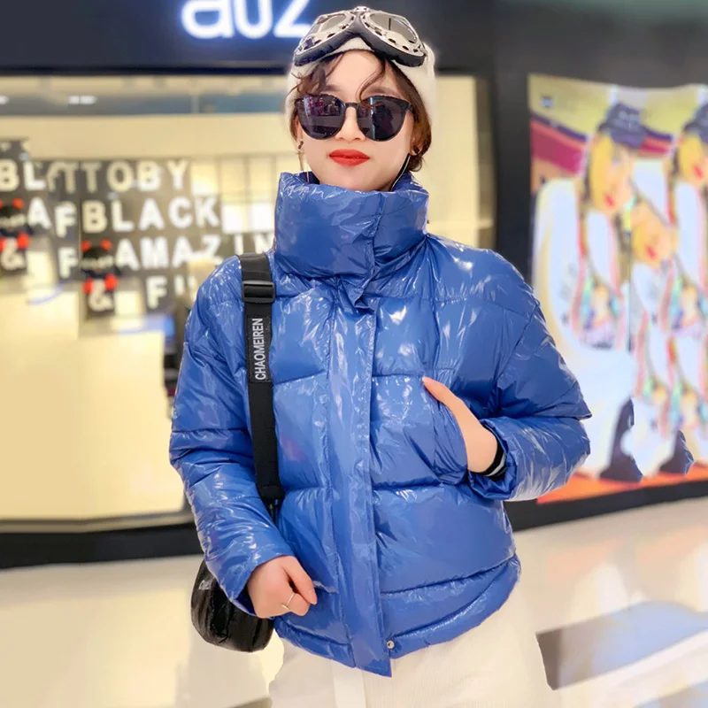 Новая модная блестящая зимняя хлопковая куртка для женщин 2021 яркая черная