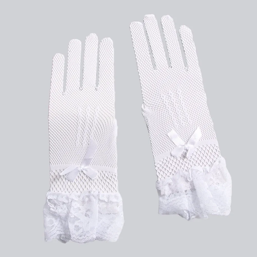 

Elegant Ladies Short Lace Gloves New Sheer Fishn Net Black White Prom Party Gloves Female's Fashionable Soild Color Mittens Hot