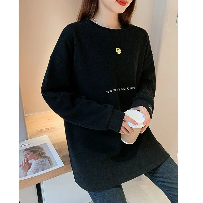 

New 2021 Women Spring Summer T-Shirts Oversize Letter Print Bottoming Long Sleeve Wild Korean Minimalist Style Tee Tops