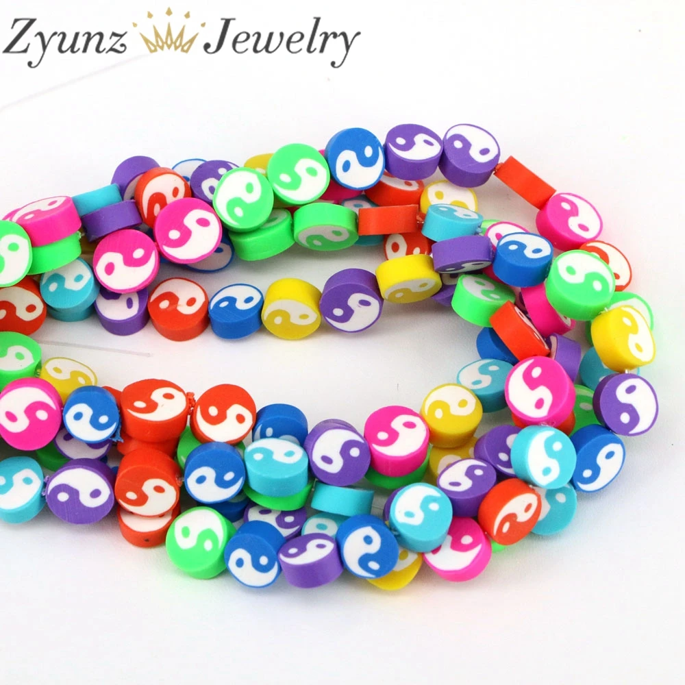 

5 Strands, 10mm Multicolour Tai Chi Design Polymer Clay Spacer Loose Beads for Jewelry Making DIY Bracelet Accessories