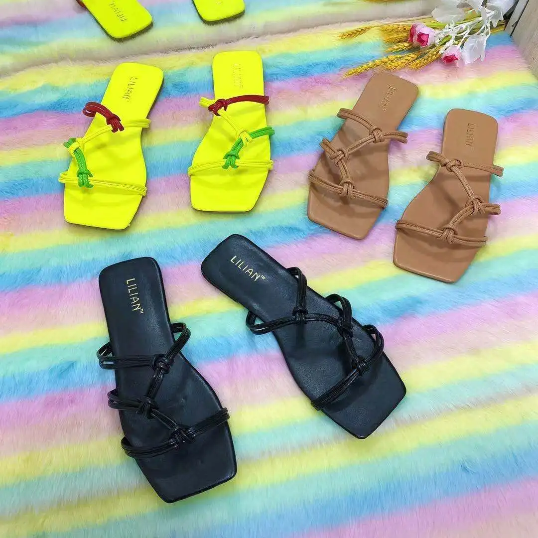 

Ladies Summer Autumn Slippers Indoor Outdoor Home Casual Candy Color Straps Comfortable Fashion Style 2021 New Flat Bottom Girl