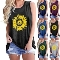 womens tank tops sunflower pattern printed loose round collar sleeveless t shirt female casual loose o neck sexy vest ladies