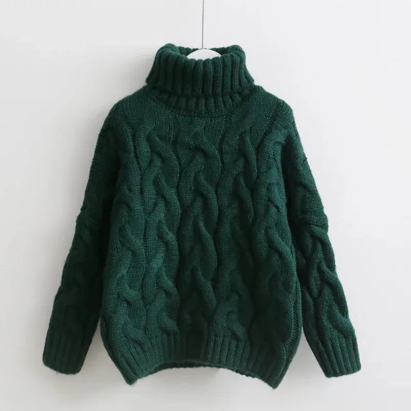 

Женский свободный пуловер-водолазка, корейский свитер из грубой шерсти в стиле ретро, утепленный свитер для осени и зимы, 2021