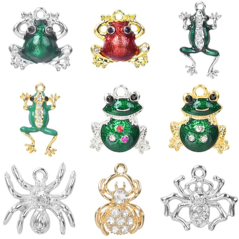 

10 шт. эмалевые подвески в виде животных лягушки, Хэллоуин, паук, подвеска, брелок для женщин, ожерелья для женщин, ювелирные изделия оптом