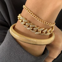 ingesight z rhinestones crystal miami curb cuban bracelets bangles for women chunky thick friendship bracelets set wrist jewelry