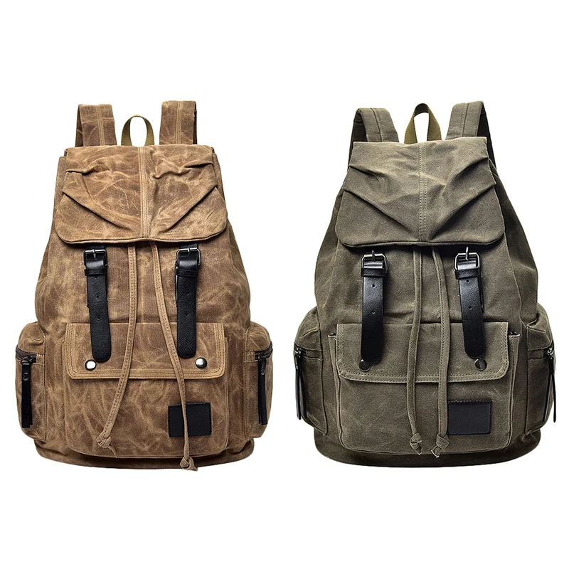 

Unisex Canvas Leather Backpacks Vintage Laptop Daypacks Large Capacity Girl/Boy Students School Bags Big Rucksack Retro Backpack