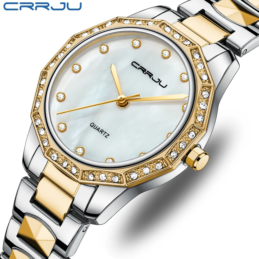 

CRRJU Women Watch Fashion Luxury Diamond Watch For Women Casual Waterproof Quartz Ladies Stainless Steel Watch relogio feminino