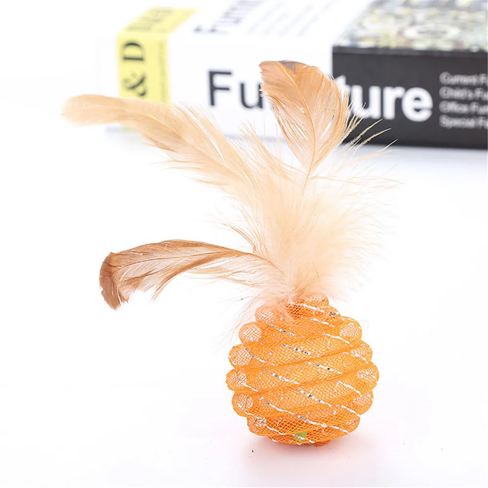 Игрушки для кошек игрушки домашних животных линейные трубчатые шарики с перьями