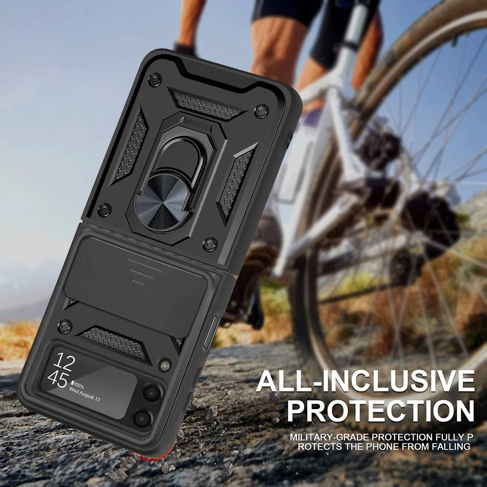 Camera Protective Phone Case For Samsung Galaxy Z Flip 3 Luxury TPU Magnetic Metal Ring Bracket Shockproof Armor Z Flip 3 Cases