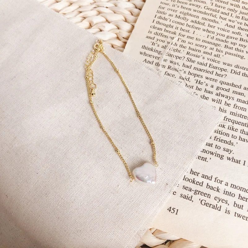 Женский браслет в форме сердца SRCOI золотистый с пресноводным жемчугом вечерние