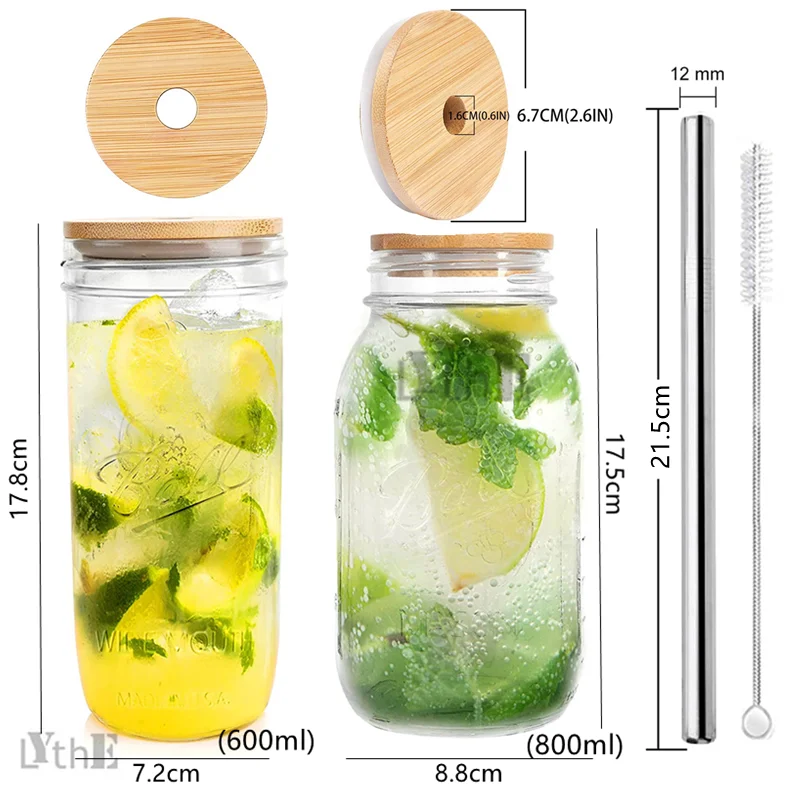 

600/800ml Bubble Tea Glass Cup Reusable Straw Cup with Lid for Boba Milkshake Smoothie Juice Drinking Bar Party Drinkware