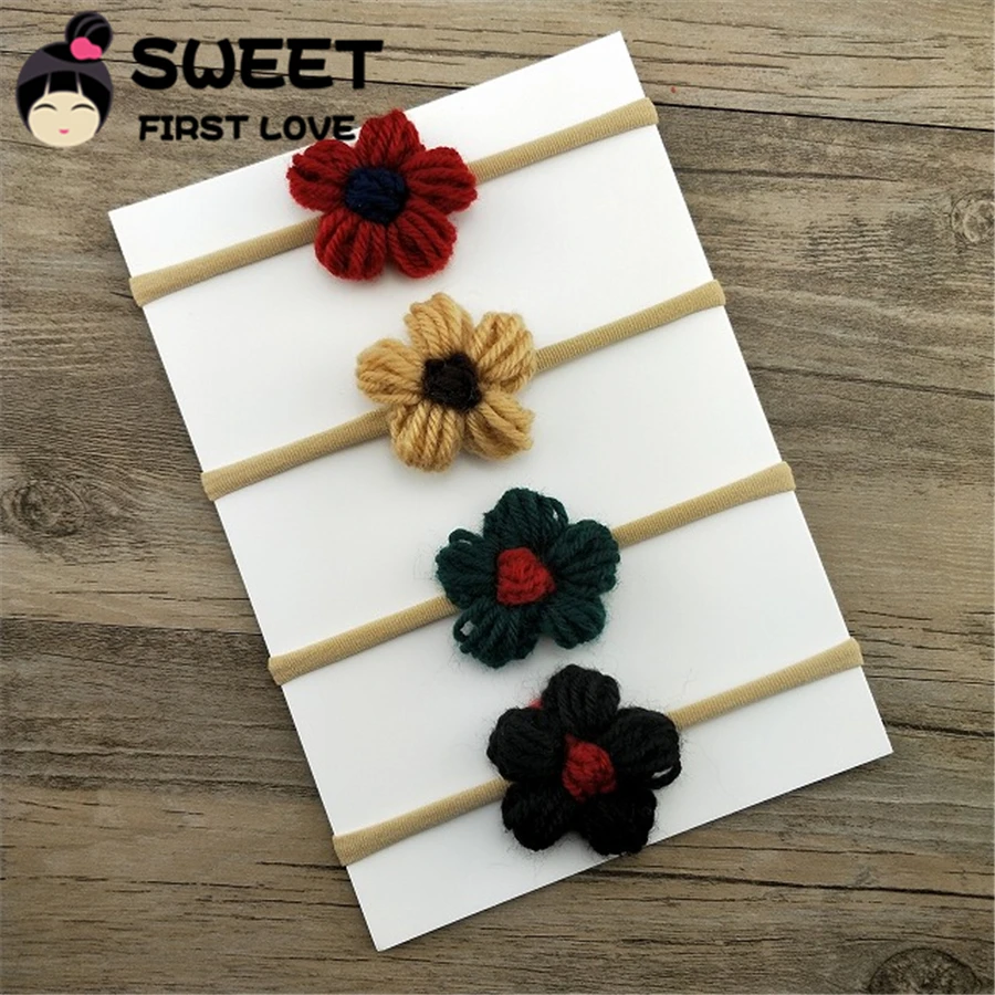 4 шт./компл. свитер с цветами шерстяные мягкие повязки на голову для девочек