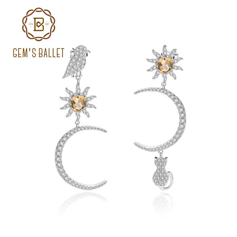 ГЕМС БАЛЕТ 0.47 карат естественный цитрин 925 стерлинговое серебро ручной работы серьги Милое солнце и луна для женщин изящные ювелирные изделия.