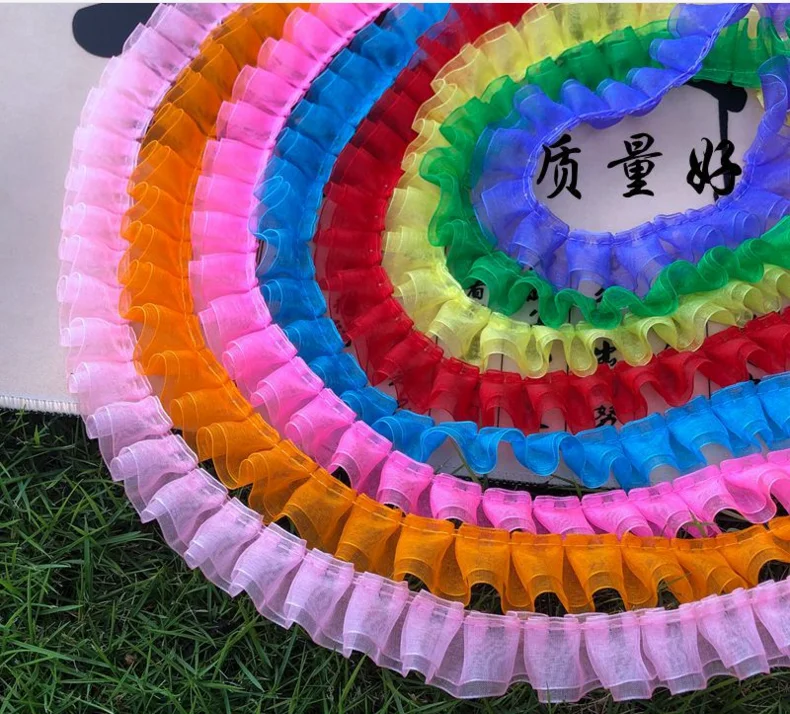 Продажа по двору доступно 8 цветов двухслойная плиссированная отделка из органзы