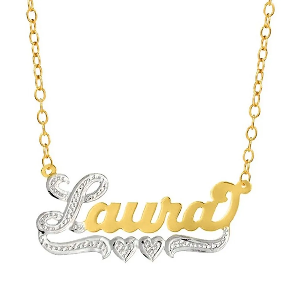 

Name Necklace Custom Name Necklace Custom Gold And Silver Color Stainless Steel Under Heart Nameplate Necklace For Women Gifts