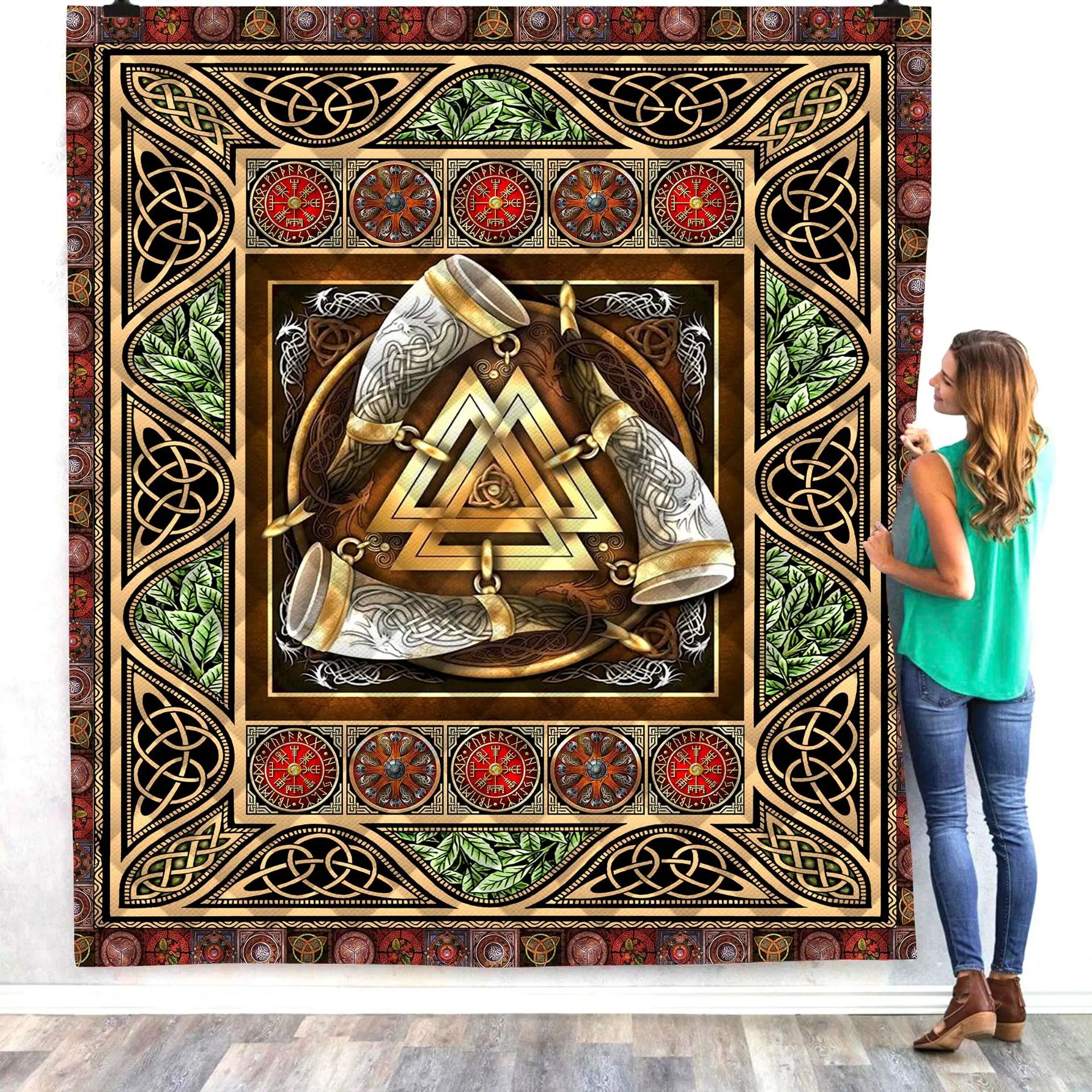 

Viking Tattoo 3D Quilt Blanket For Kids Adults Bedding Throw Soft Warm Thin Office Blanket With Cotton Quilt style-3