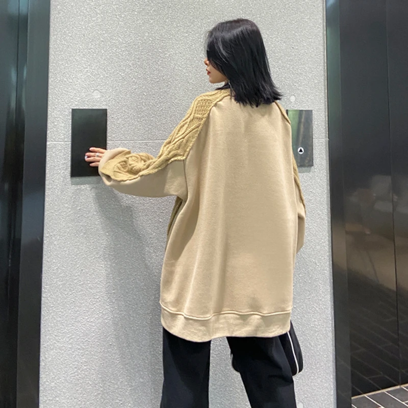 

SeeBeautiful Large Size Thick Sweater Knitting Stitching Turtleneck Long Sleeve Warm New Fashion Spring 2021 Women M129