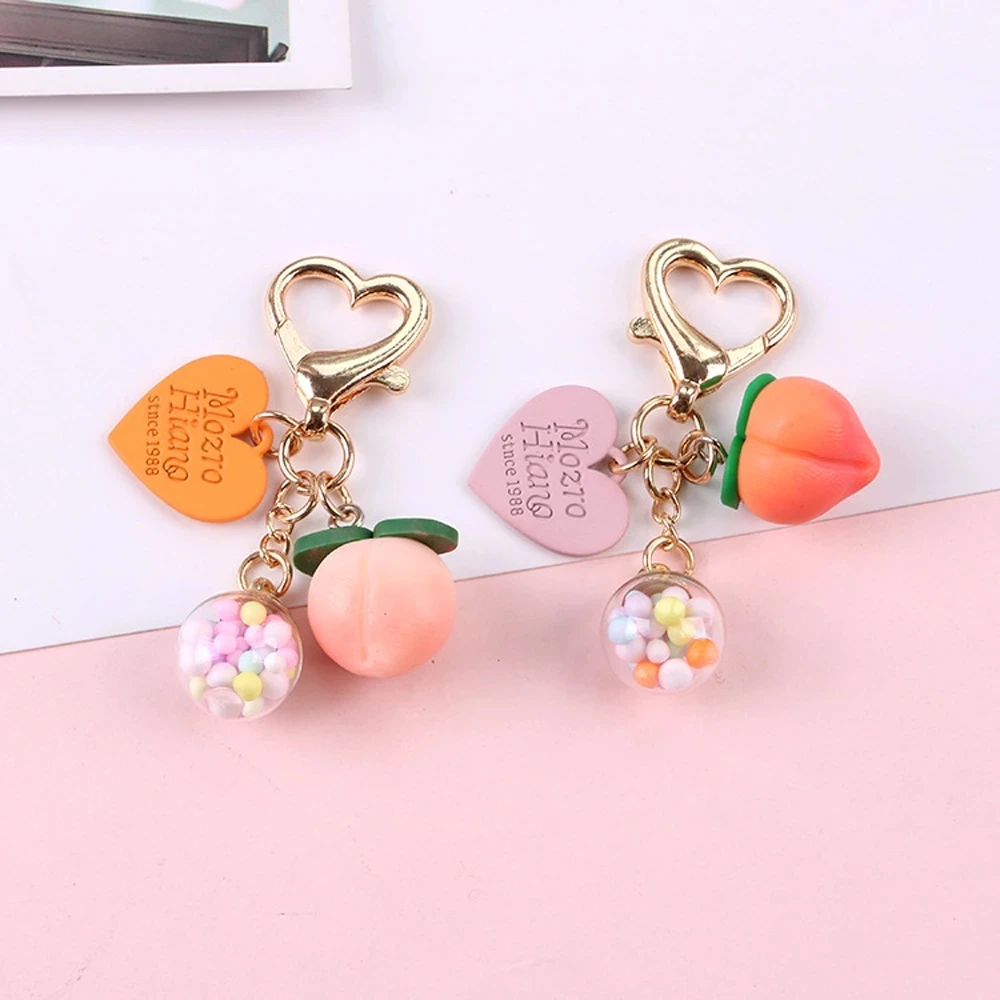 

Pink Girl Heart Stereo Peach Keychain Seven Colorful Ball Creative Cute Key Chain Toy Bag Hanging Decoration Keyring Accessories