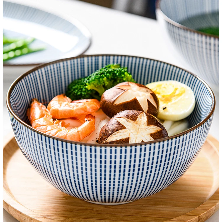 8 дюймов Японская чаша Ramen керамическая миска для лапши дизайн в полоску большая суповая миска для ресторана Бытовая ретро-емкость столовая посуда