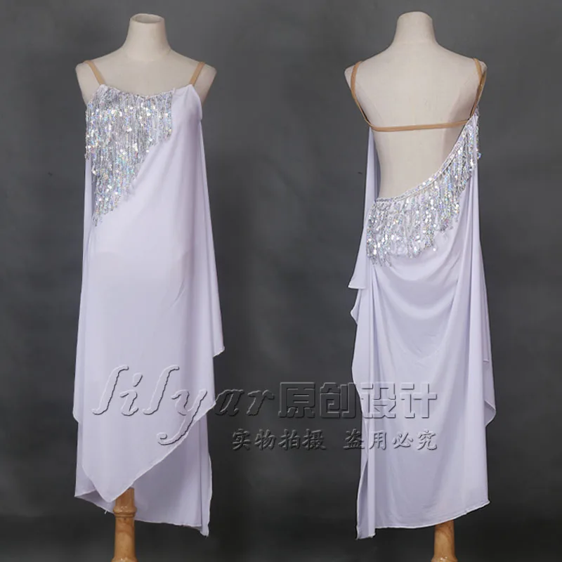 Белое латинское бальное платье для танца румбы женское с блестками танго латино