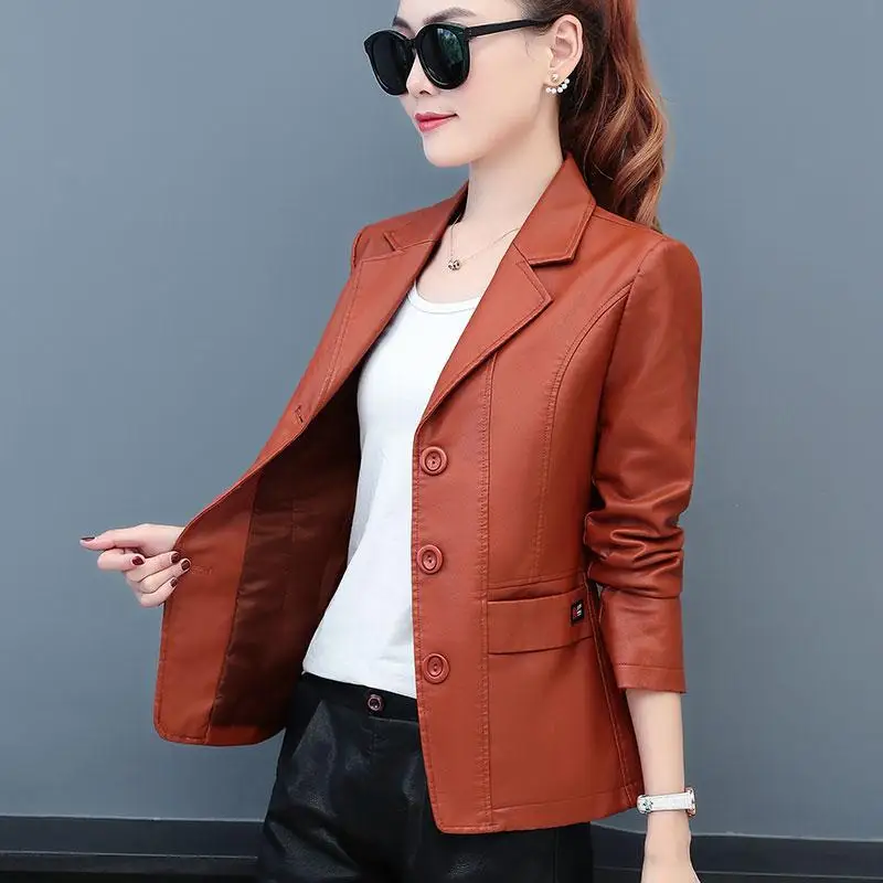 

Coat Women's 2021PU Leather Ladies' Small Suit Spring and Autumn Wild Short Short Leather Coat