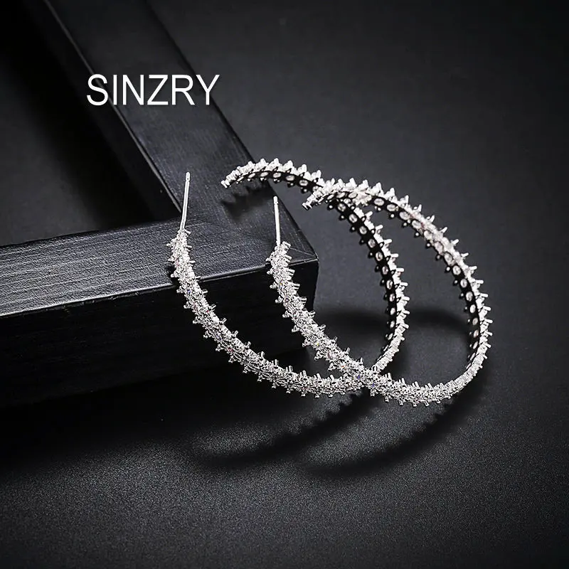 SINZRY популярные корейские стильные серьги с кубическим цирконием большие круглые