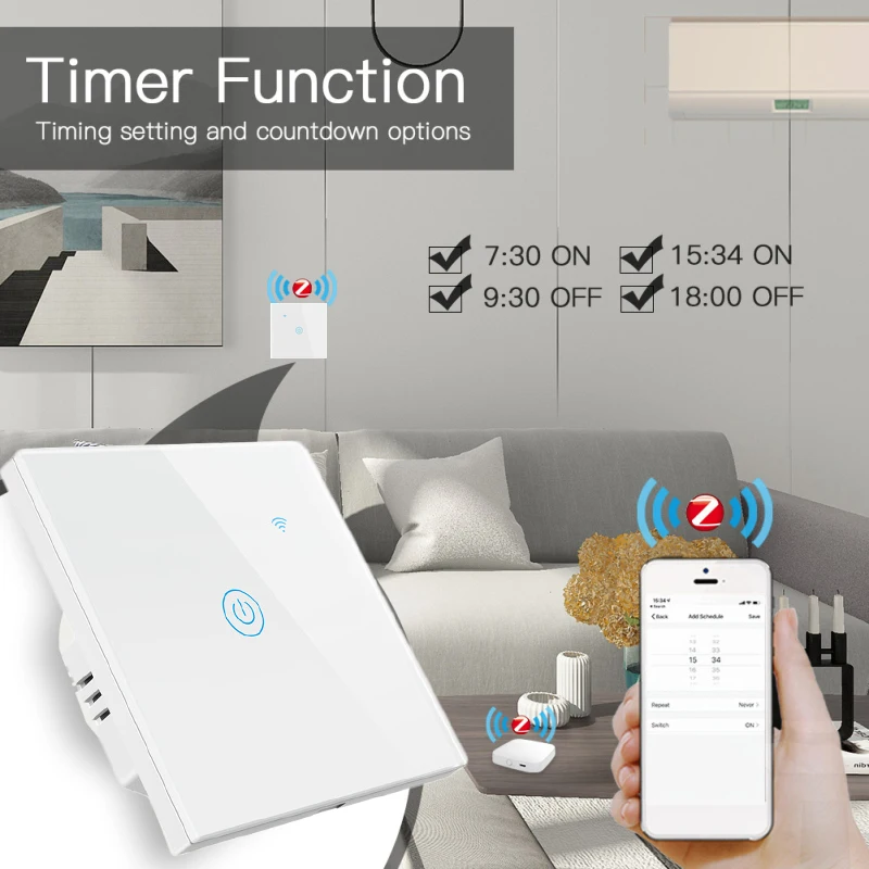 

1/2/3/4 Gang Zigbee Smart Touch Switch Home Wall Button For Alexa Google Or Alexa,Tuya WiFi Switch With Glass Panel, Google Home