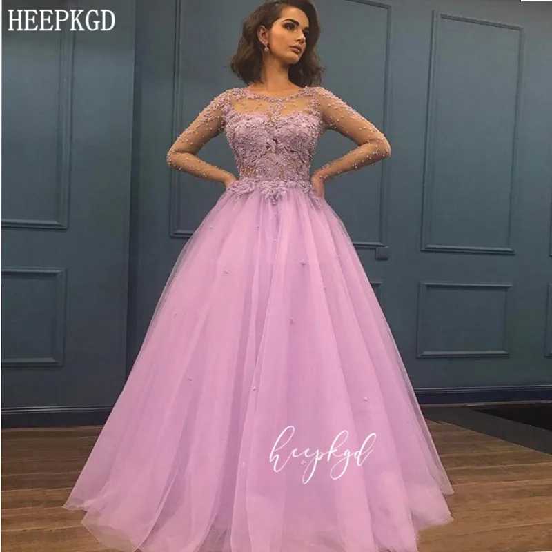 Женское вечернее платье с длинным рукавом розовое в арабском стиле прозрачное