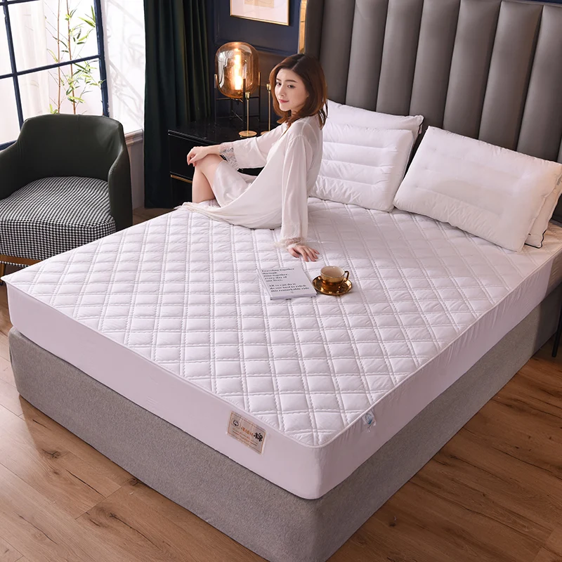 

100% Cotton Fabric Quilted Mattress Cover Thick Soft Skin-friendly Fitted Bed Sheet Bedding Antibacterial