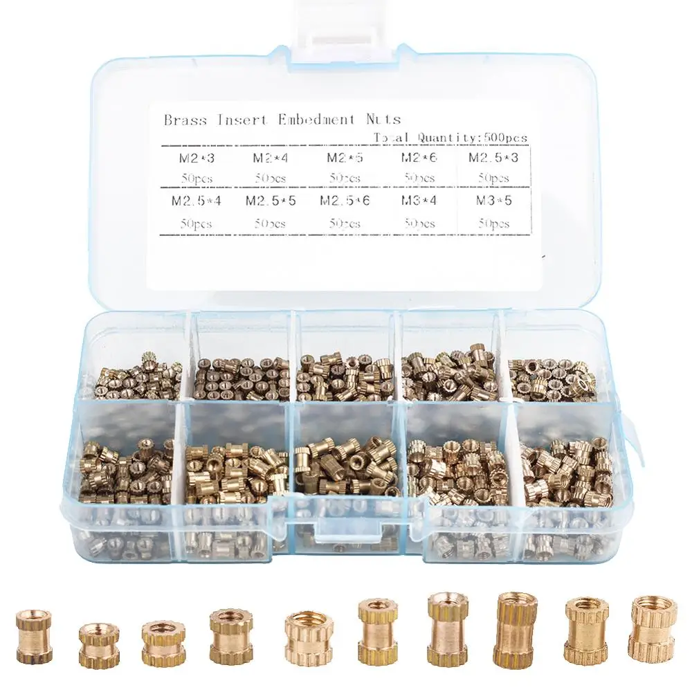 

500pcs Set M2 M2.5 M3 Brass Insert Nut Injection Moulding Knurled Threaded Box