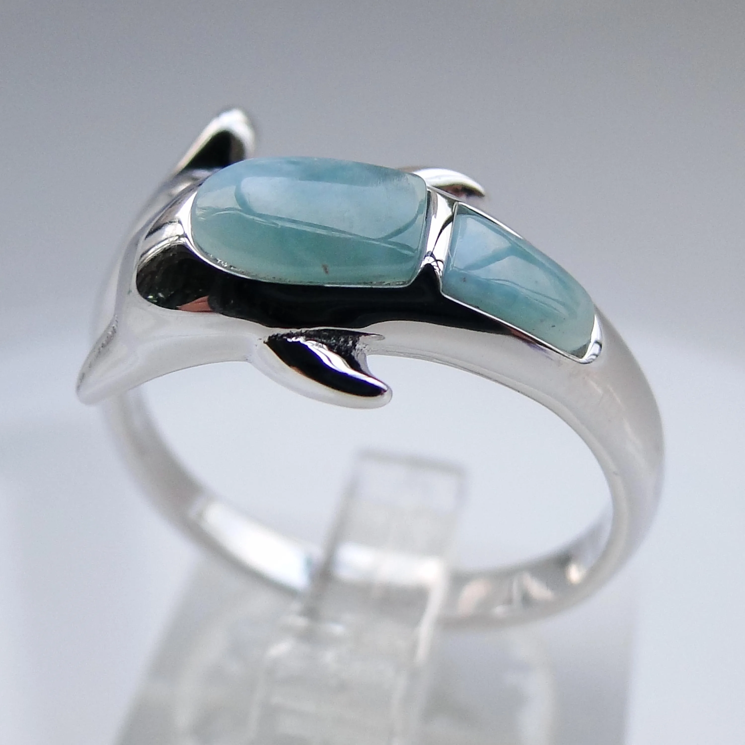 100% 925 пробы Серебряная коллекция морских животных натуральный Larimar кольцо с