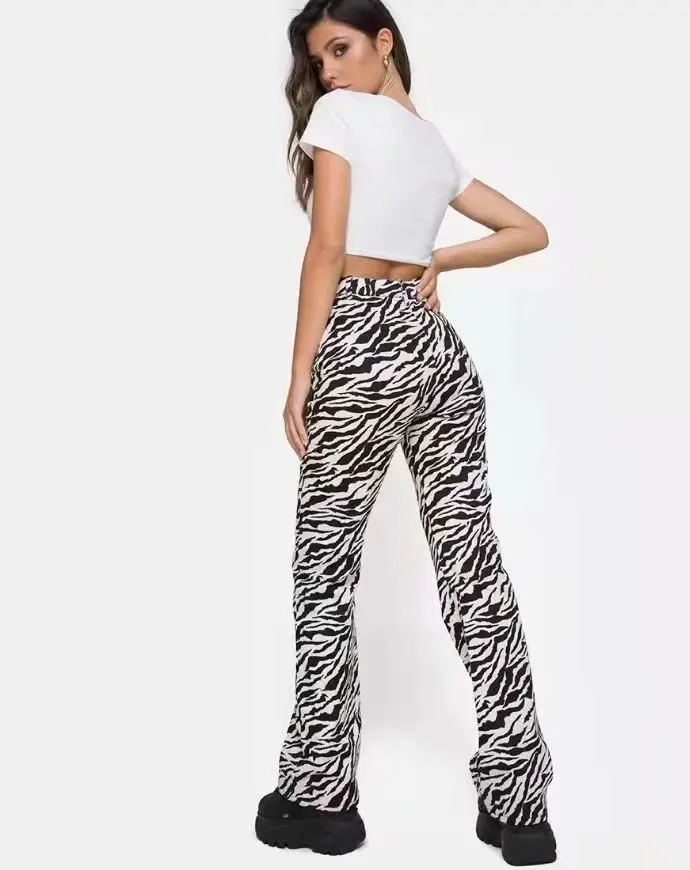 

2021 Women Korean Style Loose Wide Leg Zebra Pants High Waist Elastic Winter Autumn Pant Trouser