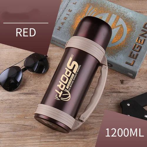Dark red 1200ml 304 термос большой емкости из нержавеющей стали, 1200 мл, 1500 мл, 2л, для машины, для путешествий, портативная бутылка-термос л - Цвет: Dark red 1200ml