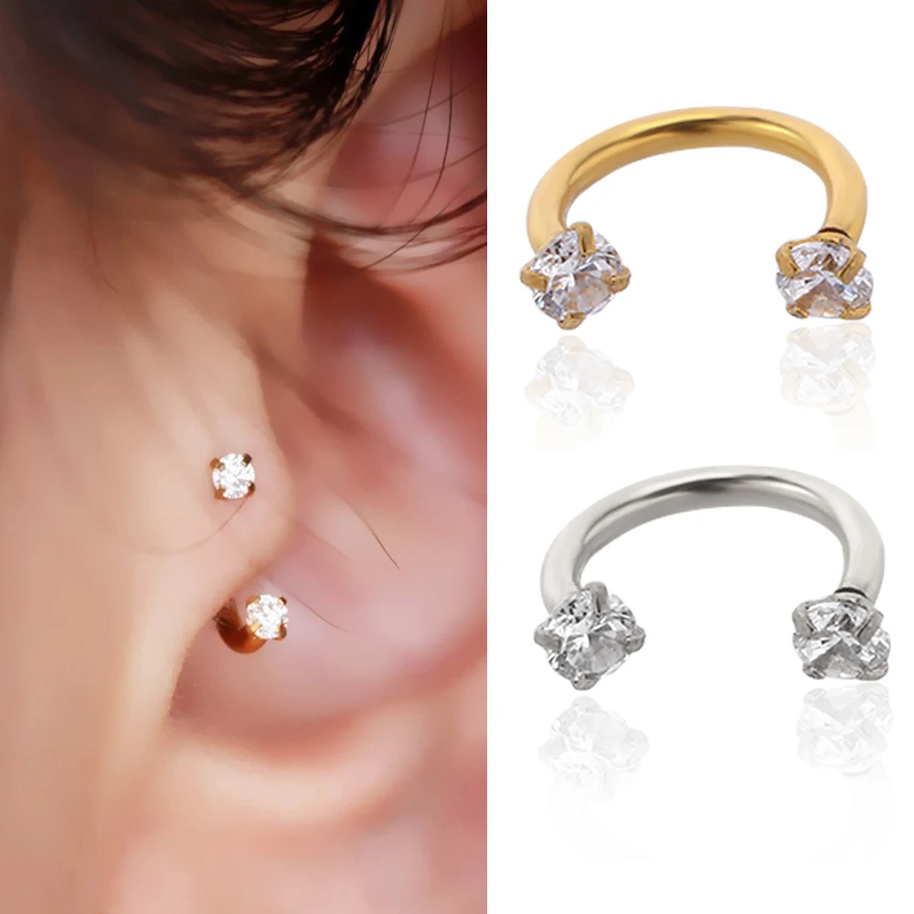 

2Pcs Unisex Internally Threaded Circular Barbell Lip Nose Horseshoe Septum Ring Helix Piercing Ear Cartilage Lobe Earrings