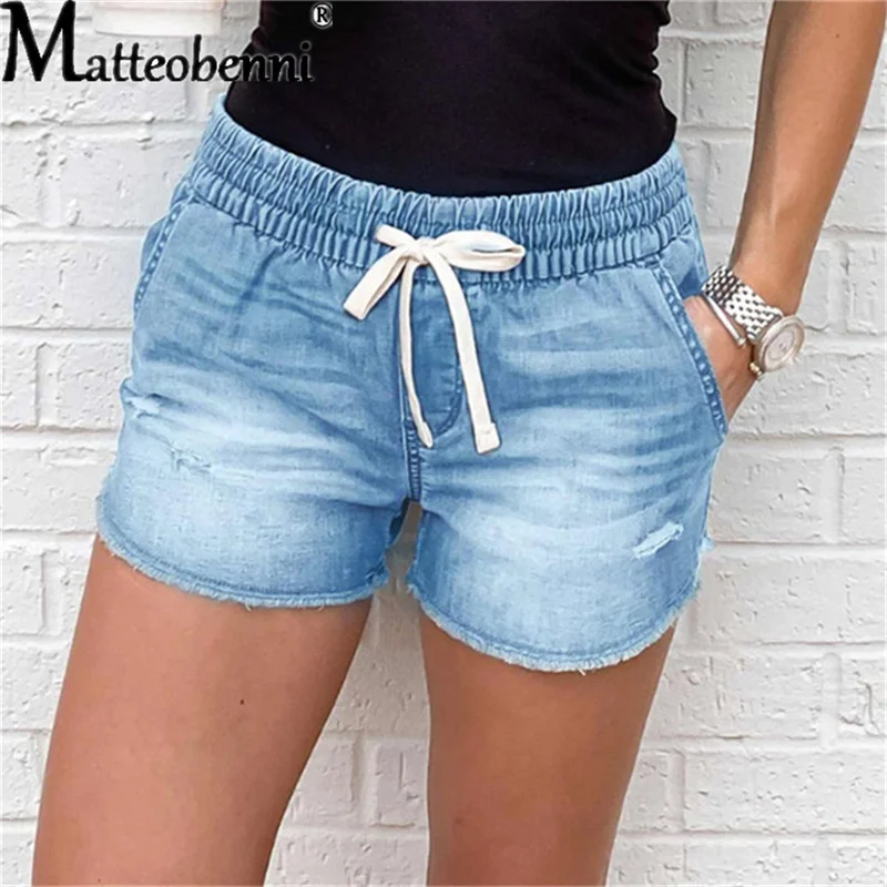 Шорты женские из денима со средней талией модные пикантные Рваные джинсовые
