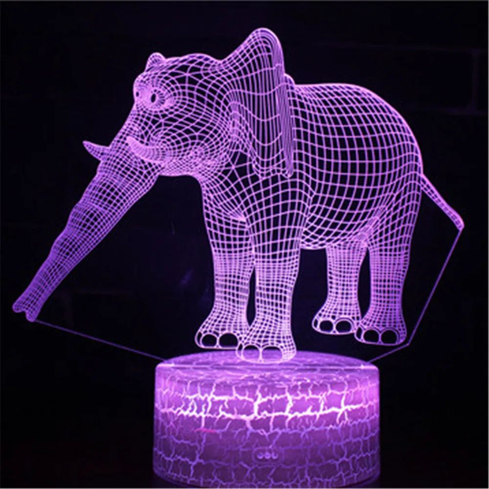 3D Night Light for Kids Elephant Led Illusion Lamp Desk Lights Children Gifts Toys 7 Colors Changing with Touch Remote Control | Лампы и