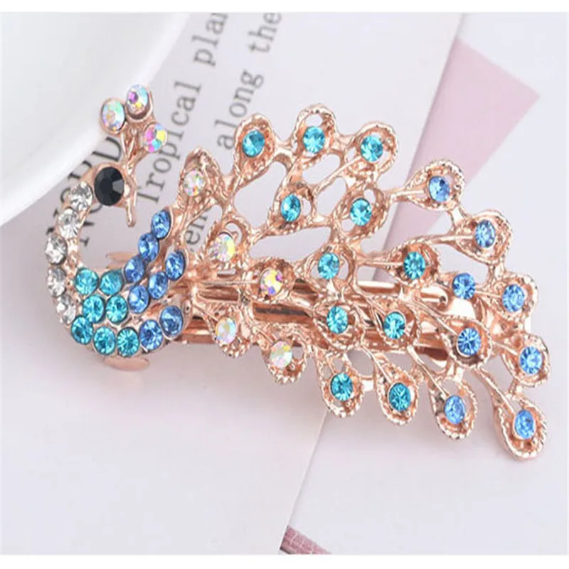 

Rhinestone Peacock Hairpin Simple And Versatile Hair Accessories For Women Crystal Bow Spring Clip