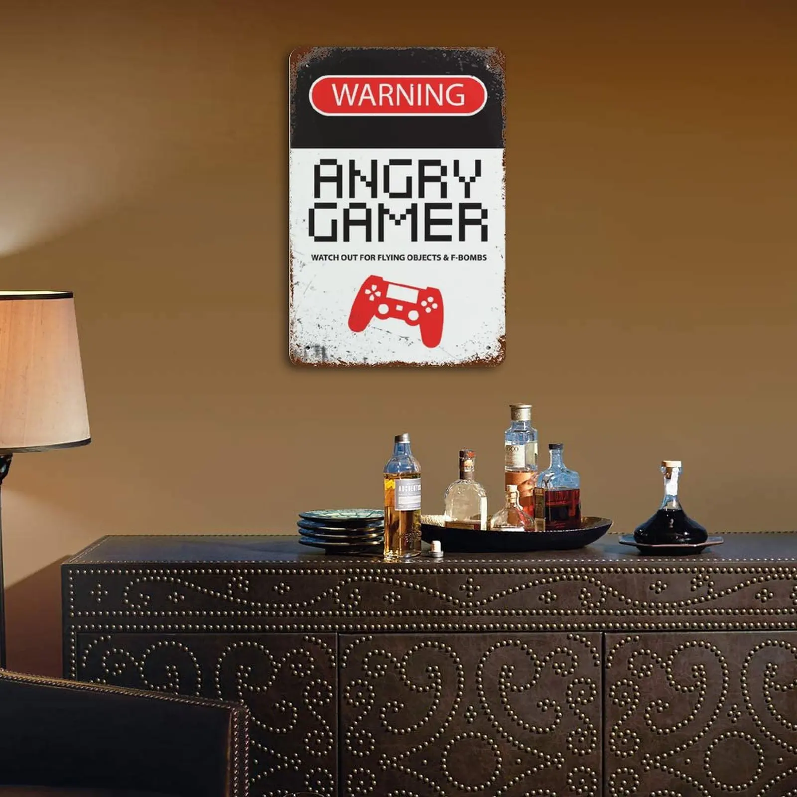 

Gaming Warning Angry Gamer Printed Vintage Metal Poster Home Pub Bar Garage Wall Decoration Tin Sign Plaque Decor