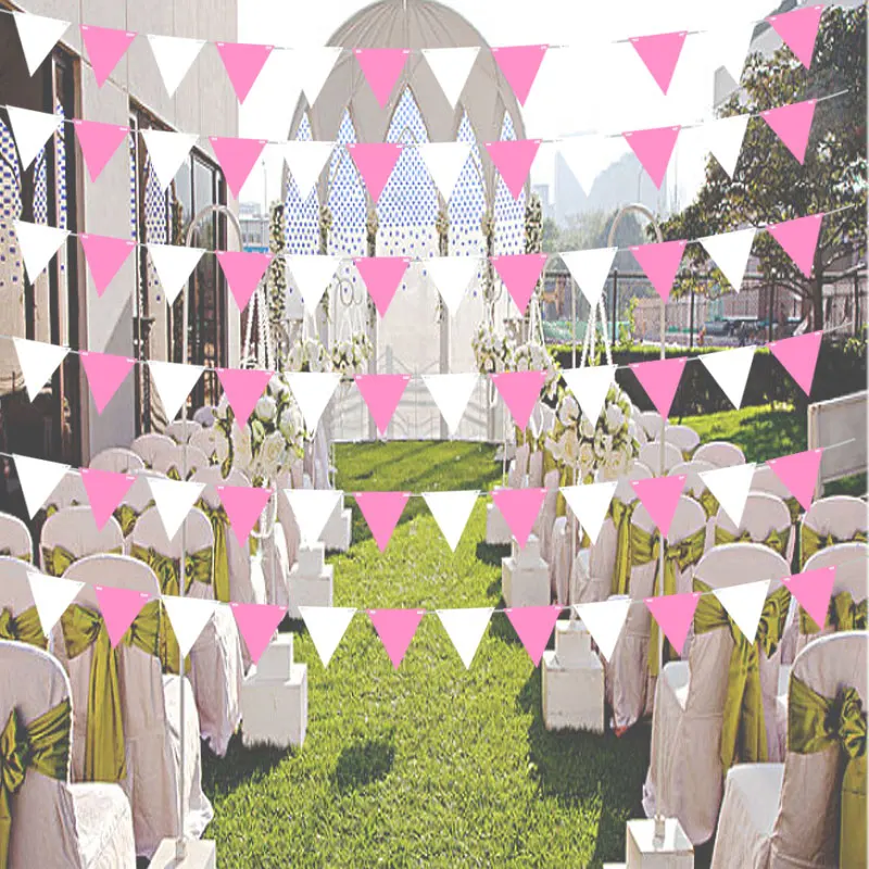 Hot 8M/4M Pink White Pennant Non Wovens Fabric Bunting Flags Wedding Party Decoration Banner Home Bridal Shower Garland | Дом и сад