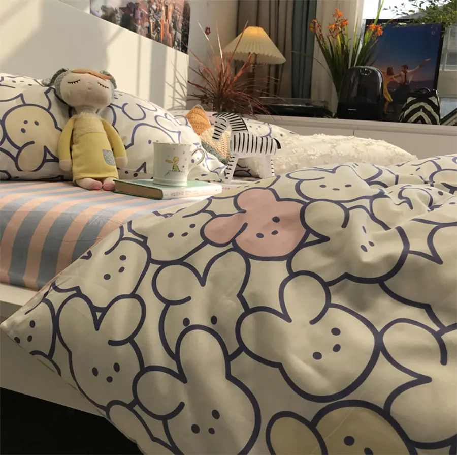 

CUTE sweet rabbit bedding set kid child teen,lovely cotton twin full queen king home textile flat sheet pillow case quilt cover