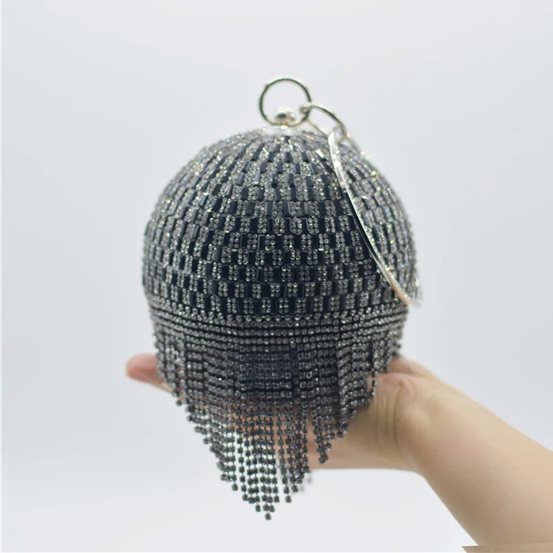 

LA Fashion Women Handbags Party Versatile Clutch Bags Female Crystal Lady Crossbody Bags Circular Tassel Rhineston Evening Bags