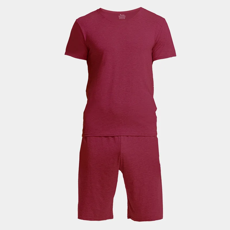 Men's Pajamas Set Plus Size L-3XL Summer Solid Sleepwear Men's Short Sleeves Nightwear Modal Top + Pants Leisure Outside Wear