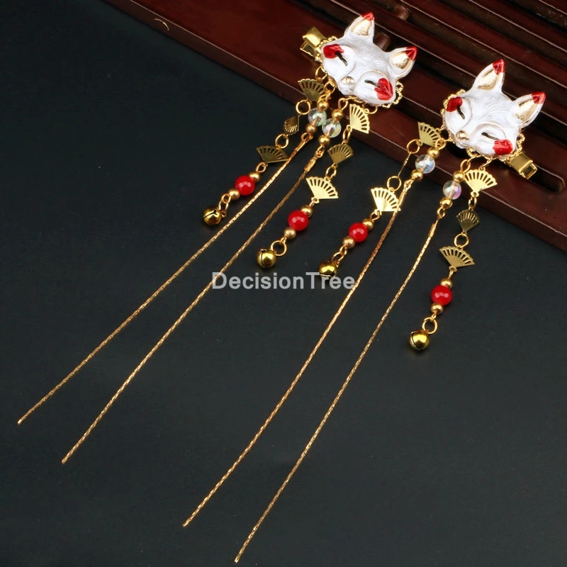 

2022 2pcs Chinese Cute Fox Tassels Hair Barrettes Women Hair Accessories Girl Hair Pin Bridal Headpiece Wedding Hair Jewelry