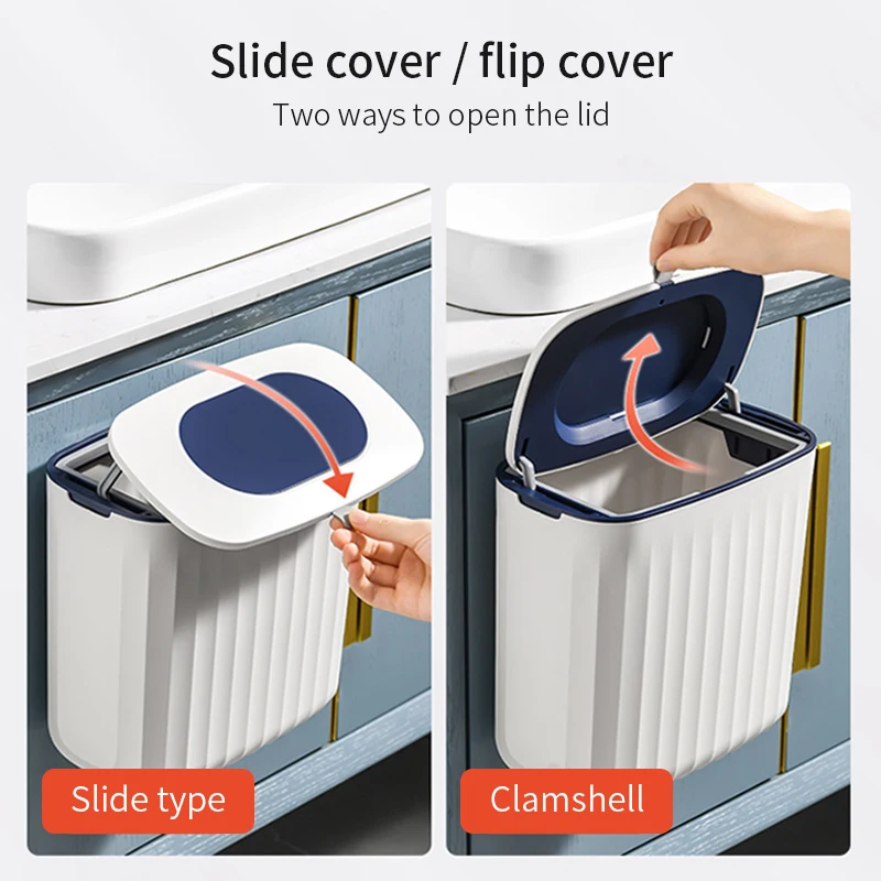 wall mounted trash can kitchen cabinet 8l wall hanging recycling waste bin with lid garbage bin kitchen bathroom toilet dustbin free global shipping