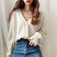 anbenser women spring summer knit cardigans low v neck knit tops long sleeve flare hollow out sexy sweaters loose white tops
