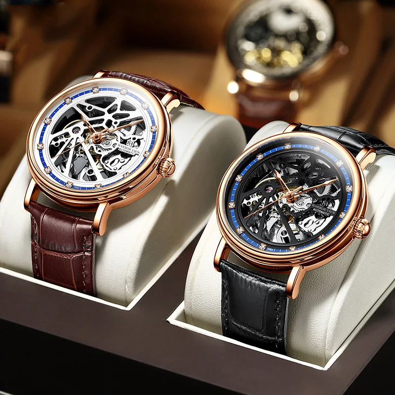 

High-end Men's Business and Leisure Watch Five-pointed Star Hollow Luminous Pointer Automatic Mechanical Watch Male