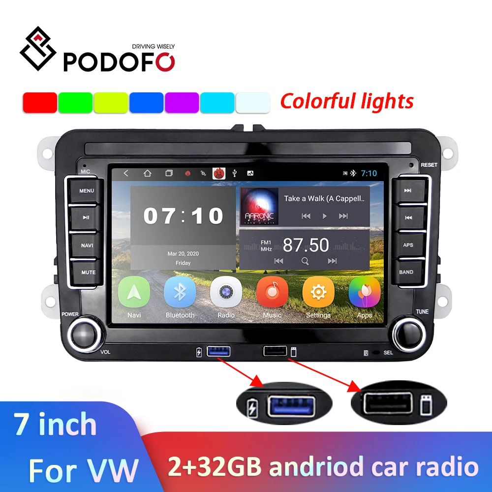$98.59 Podofo 2Din Android Car radio 2+32G Car Multimedia For Volkswagen Skoda Octavia golf 5 6 touran passat B6 polo tiguan jetta yeti