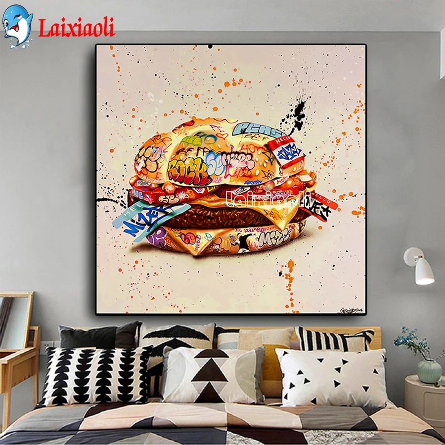 

Modern Graffiti Art Hamburger 5d Diamond Painting Full Square Scenery Handmade Diamond Embroidery Landscape Home Decor Gift